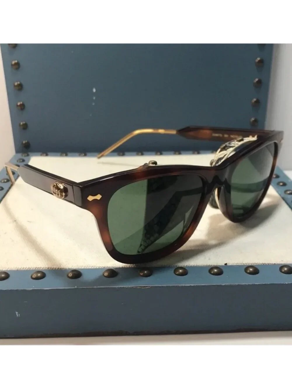 New Authentic Gucci  GG0671s 002 Tortoiseshell Sunglasses with Green Lenses